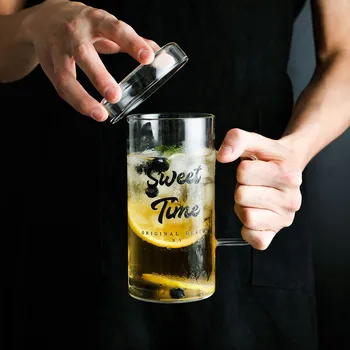 

Large Capacity Household Tea Beer Glass Cup With Lid Handle For Tea Coffee Latte Clear Glass Iced Tea Drinkware Mugs