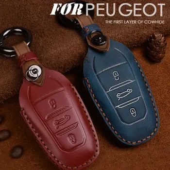 

1Pcs Retro Handmade Genuine Leather Car Smart Key Cover Case Bag For Peugeot 408 4008 5008 308s