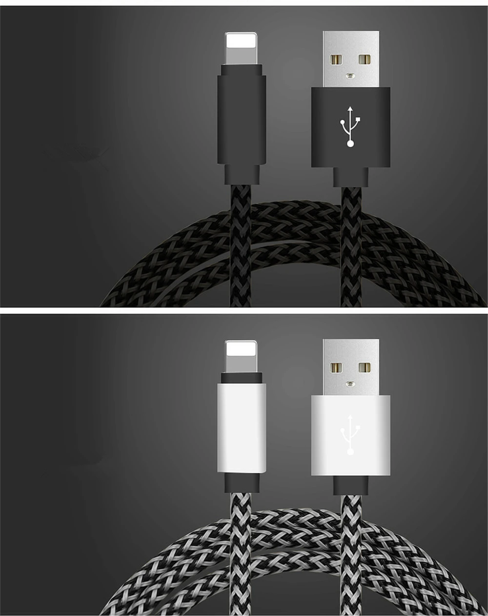 Металлический Плетеный USB кабель синхронизации данных и зарядки для iPhone 6, 6 S, 7, 8 Plus, X, 5, 5S, SE, быстрое зарядное устройство для телефона, USB кабель, 2 м, 3 м, для iPad 4, 5, 6