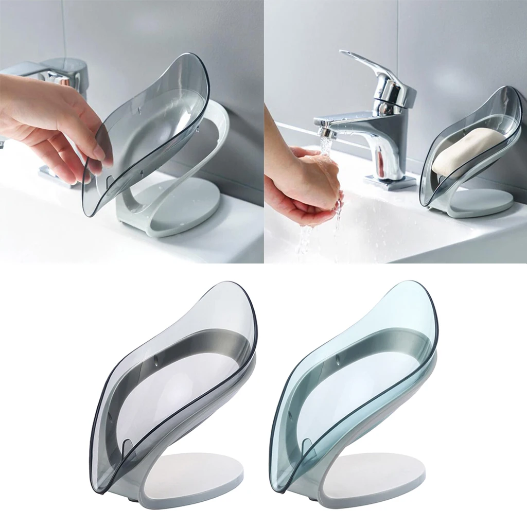 Self Draining Soap Holder Leaf Shape Soap Box Bathroom Plastic Non-slip Soap Dish Tray Creative Bathroom Kitchen Decors