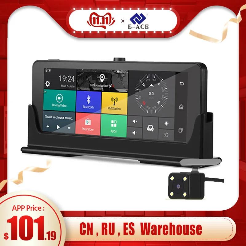 E-ACE Car DVRs 4G GPS Navigation Android Camara 7.0 Inch Rearview Mirror FHD 1080P Video Recorder Wifi Bluetooth Auto Dashcam