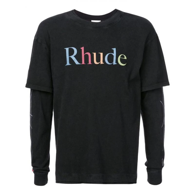 20ss RHUDE fake two pieces футболка высокого качества 1:1 spide web с длинными рукавами уличная хип-хоп RHUDE футболки для мужчин и женщин - Цвет: black