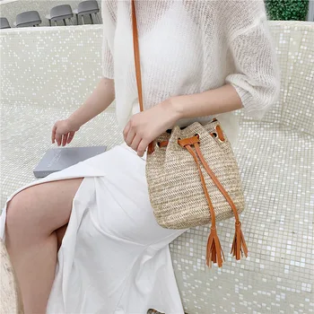 

One-Shoulder Summer 2020 New Double Tassel Bucket Bag Women's Messenger Bag