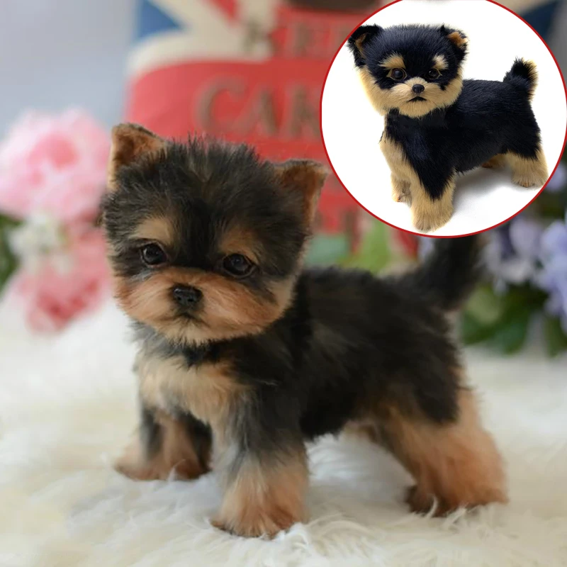 

Yorkie Realistic Dog Lifelike Puppy Replica Pet Portrait Collectible Plush Simulation Furry Animal Models Kids Toy Birthday Gift