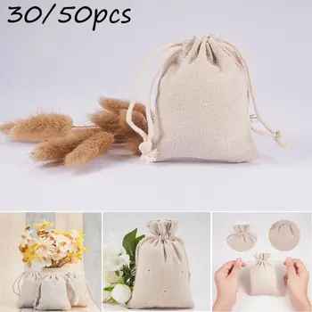 

30/50pcs bundle pocket Cotton Linen Drawstring Bags Christmas Gift Storage Bags Xmas Linen Draw String Bag