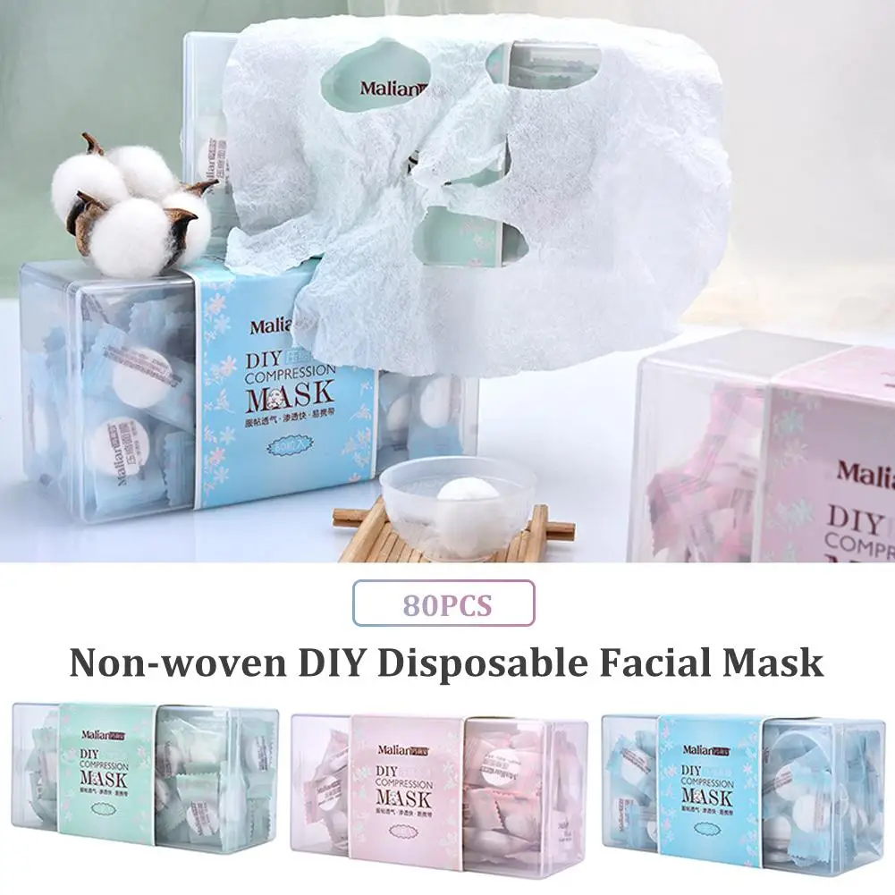 80PCS Compressed Mask Disposable Facial Mask Non-woven DIY Skin Care Mask with Bowl Wrapped Compress Mask Paper Ultrathin Breath