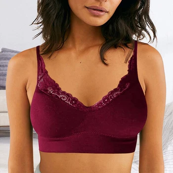 

Sexy Deep V Women Bra Fashion Comfortable Wireless Bralette Underwear Female Lingerie Lace Bras 2020 New Women