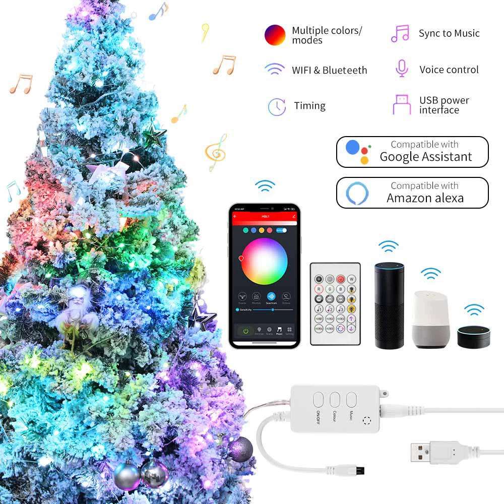 Christmas Led String Light Wifi Bluetooth Remote Control Compatible With Google Assistant Amazon Alexa Christmas Decoration Led String Aliexpress
