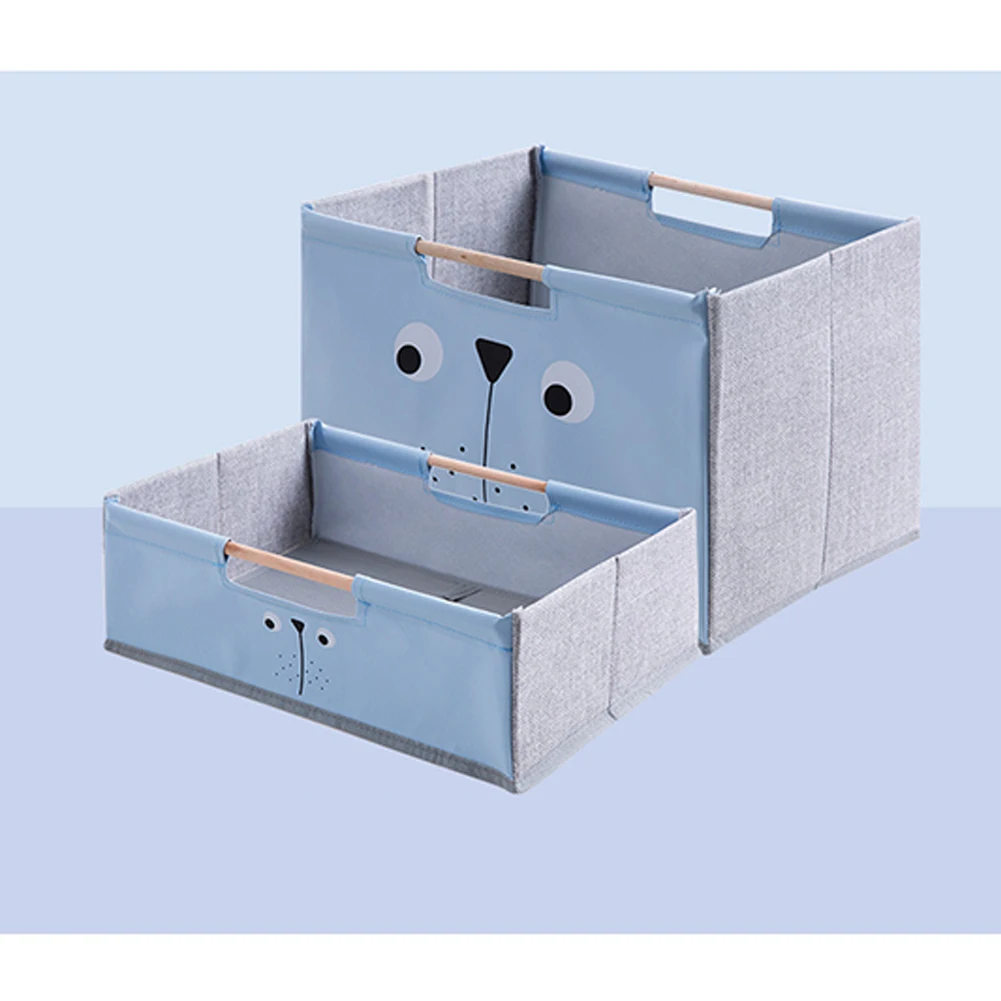 Home Organizer Bedroom Kitchen Pouch Wooden Handle Cartoon Storage Basket Practical Cosmetic Removable Foldable Box Underwear