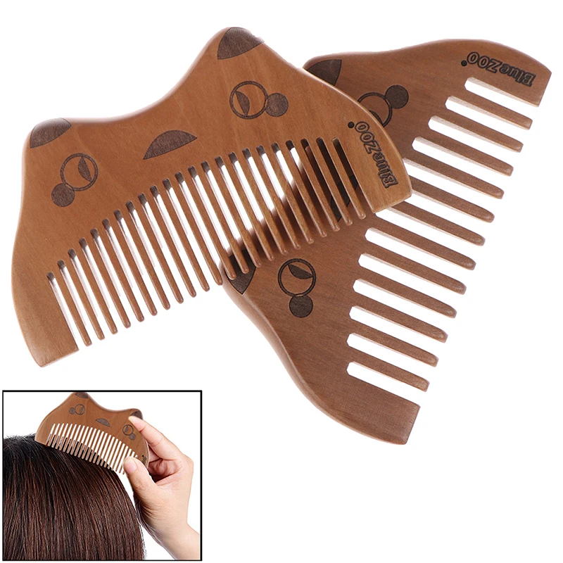 1Pc Natural Wooden Combs Pocket Cute Cat Design No Static Beard Comb Hairdressing Portable Styling Tool Hair Brush Massage