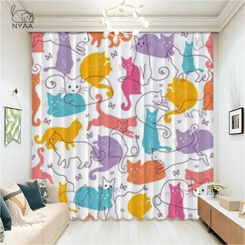 

Cute Cats Curtain Colorful Blackout Curtain For Kids Bedroom Cartoon Window Treatment Drapes Funny Doorway Curtain Micro Shading