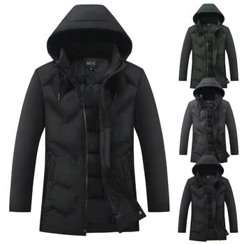 

Brand Winter Coat Men 2019 Fashion Zipper Pocket Hooded Jacket Coats Padded Warm Parka Solid Winterbreak Outwear