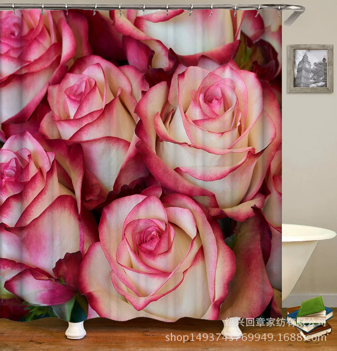 Bamboo Flower Stacked Stone Water Reflection Series Digital Printing Shower Curtain Waterproof Mould Proof Pure tong kou yan Gra