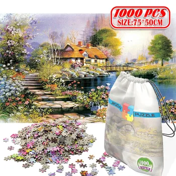 

1000pcs 3D Paper Jigsaw Puzzle Fashion Home Decor Painting For Kids Creative Decoration Darwing Stickers Idyllic Landscape