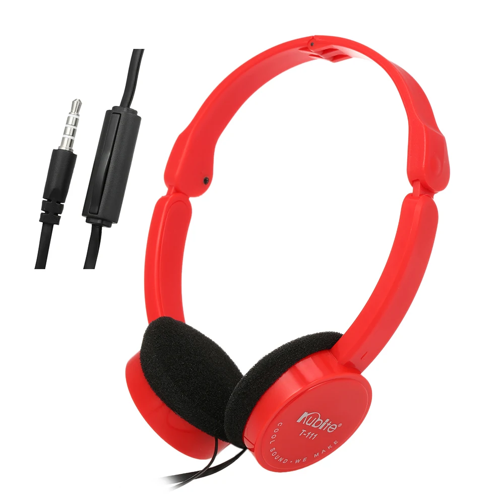 Красный KUBITE T-111 3.5mm Wired Headphones Foldable Sports Headset Portable Music Gaming Earphones w/ Mic For MP4 MP3 Laptop Tablet PC - Цвет: Красный