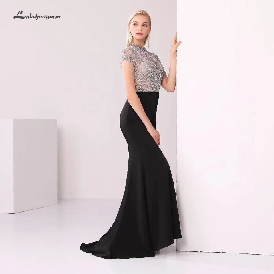 Lakshmigown Vestidos, черные вечерние платья Русалочки, торжественное платье, стразы, сексуальные женские платья для выпускного вечера, Длинные