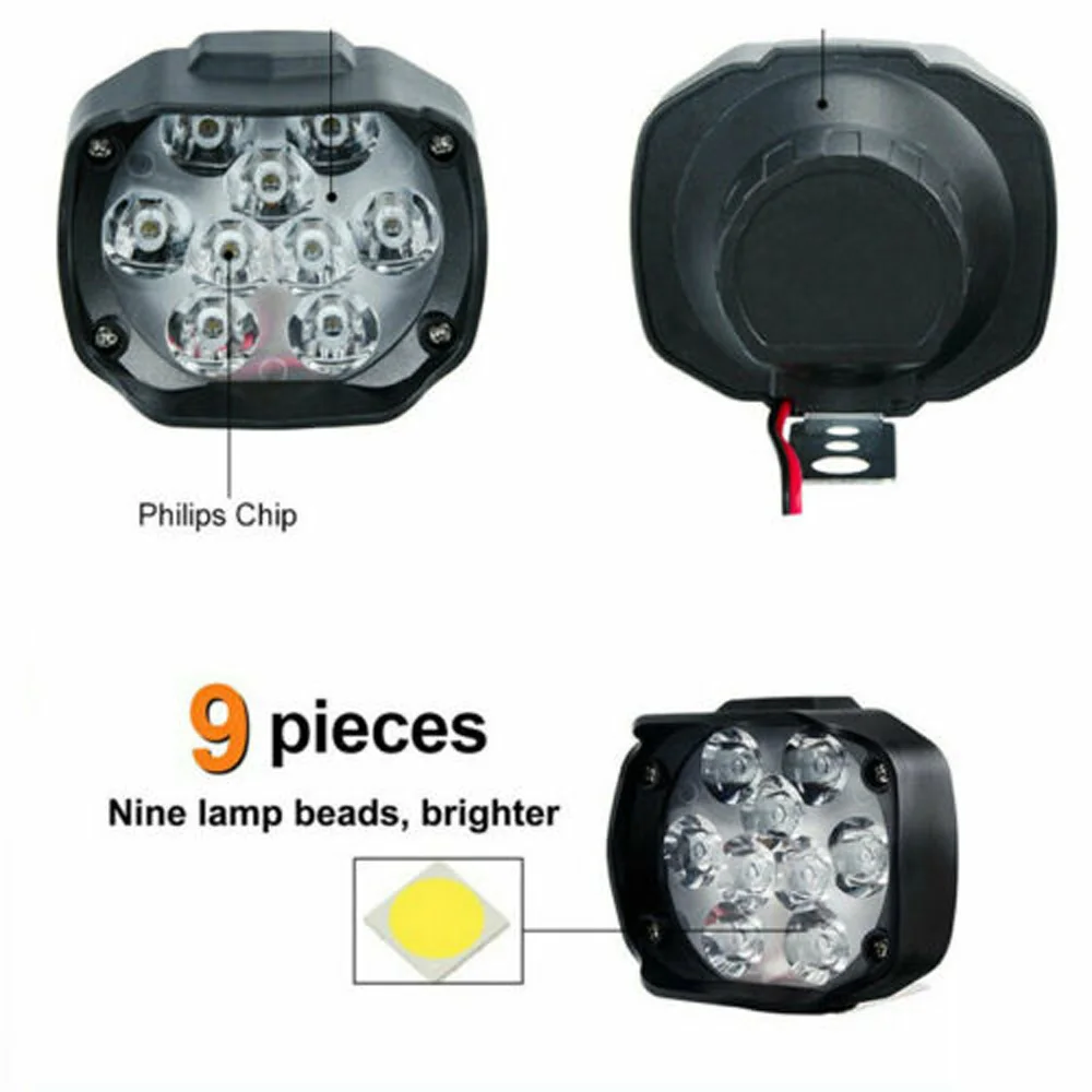 

2pcs Electric Bike Motorcycle Headlight 9LED Spot Light 15W 1000LM Super Bright