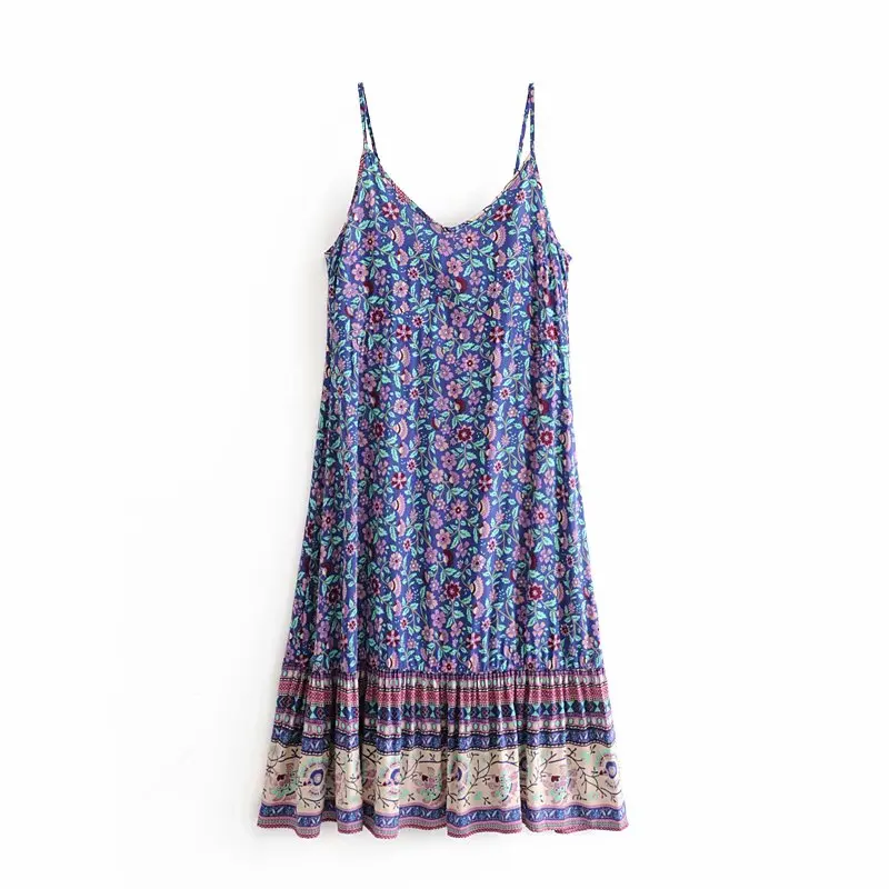 01 Boho chic женское пляжное богемное платье с цветочным принтом без бретелек Женская одежда из вискозы платье миди vestidos - Цвет: 01