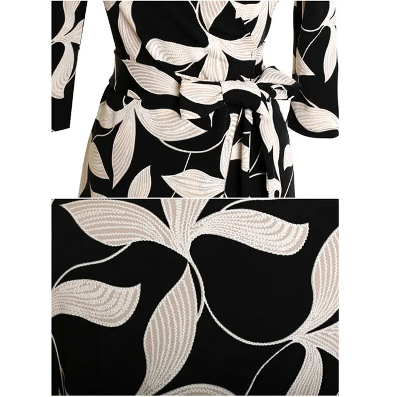 Женское элегантное офисное платье-карандаш, женское модное черно-белое дизайнерское ретро платье с принтом, Женская рабочая одежда, платья с v-образным вырезом, Vestidos