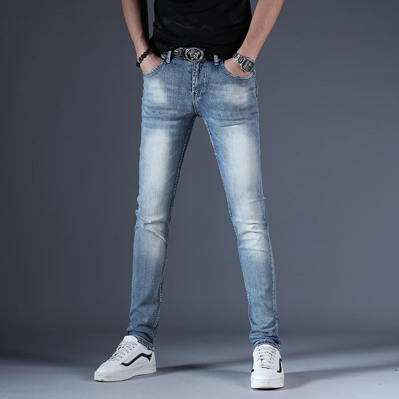 

Cowboy Trousers Men's Korean-style Fit Slim Fit Light Straight-leg xiao jing zi Business Faded Simple Jeans