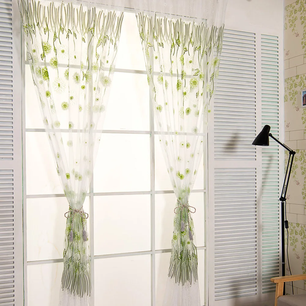 New Flower Curtain Window Door Panel Curtain Screening Room Divider Voile Drape Home Garden Supplies