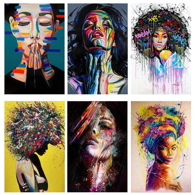 African Graffiti Street Art Girl Wall Canvas Painting Poster and Prints Abstract Woman Portrait Pictures Home Decor | Дом и сад