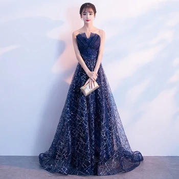 

Starry show thin banquet dress evening dress skirt female 2019 new dignified atmospheric long noble elegant host stage costume