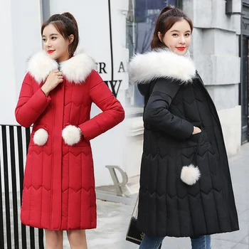 

women winter jacket 2019 solid down cotton hooded casual outerwear coats manteau femme hiver fur collar parkas