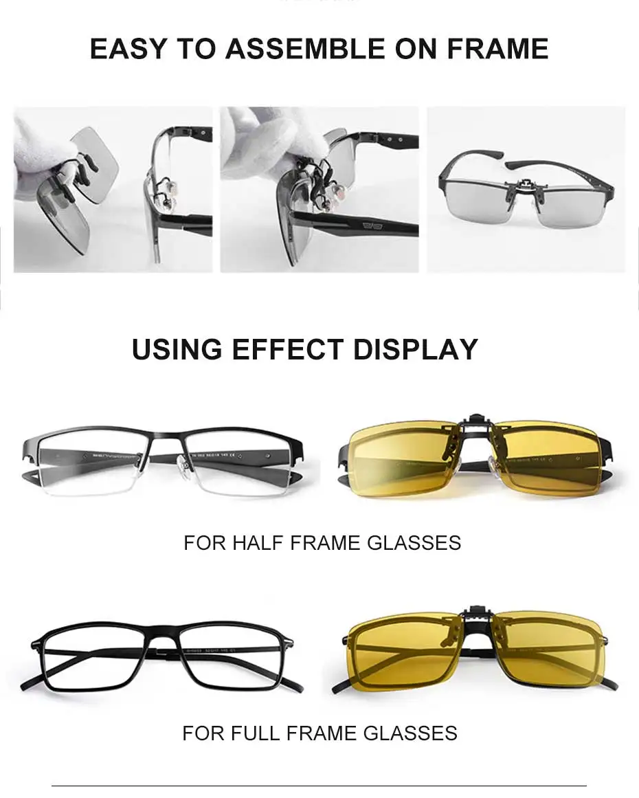 CAPONI Nachtsicht Clip Auf Rahmen Gläser Photochrome Polarisierte Flip Up Sonnenbrille Clip UV400 Fahren Clip Für Rahmen YSBS1101 – Detail 11