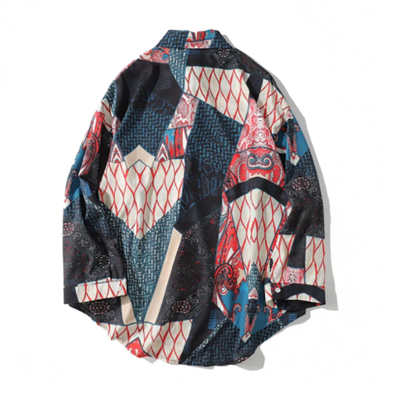 Мужские рубашки с длинным рукавом, весна/осень, модная мужская Японская уличная одежда, мужские свободные рубашки с принтом в стиле хип-хоп, мужские рубашки
