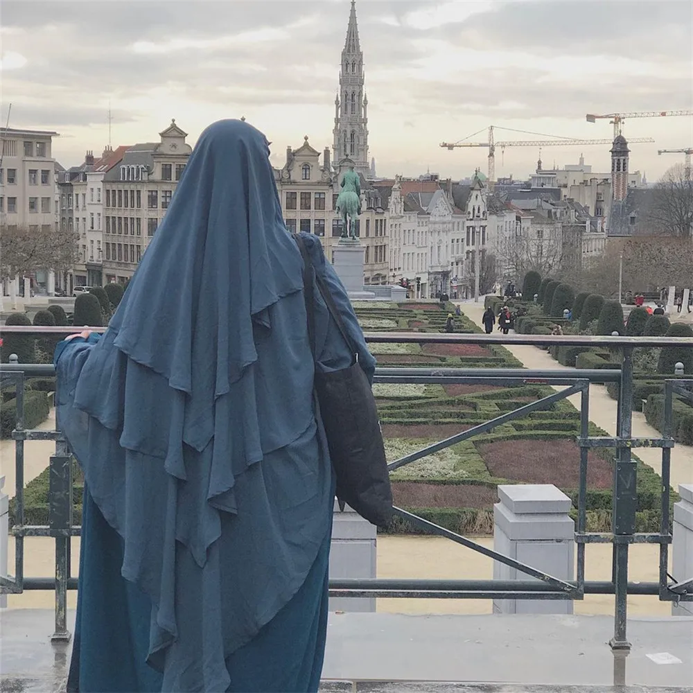

3 Layer Hijab Women Muslim Prayer Hijabs Overhead Large Khimar Islamic Amira Headscarf Niqab Nikab Burqa Abayas Worship Service