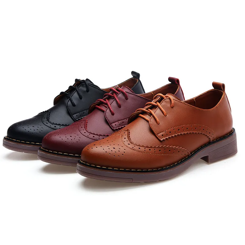 Spring Autumn Lace-Up Soft Leather Women Shoes Oxford Vintage Carved Flat Oxford Shoes For Women Big Size 41 Female Brogue Shoes (6)