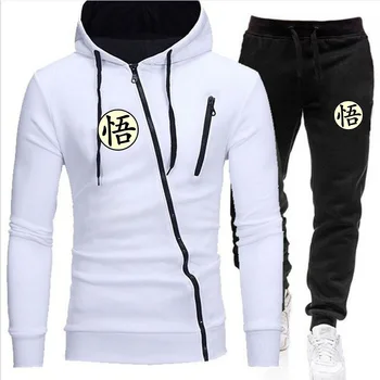 

Men's Hoodie + Pants Tracksuit Men's Hooded Sweater Jogging Tracksuit Two-piece Diagonal Zipper Sportswear Suit Wukong Print
