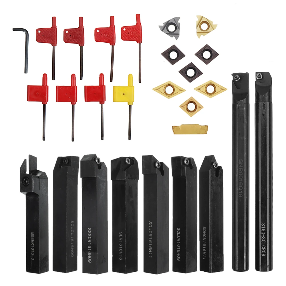 9pcs 16mm Shank Lathe Boring Bar Turning Tool Holder Set With Carbide Inserts CNC Cutting Tool Holder Lathe Machine Tool Set palmgren vise