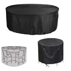 Outdoor Garden Patio Large Round Waterproof Furniture Cover - 185x110cm (Black)