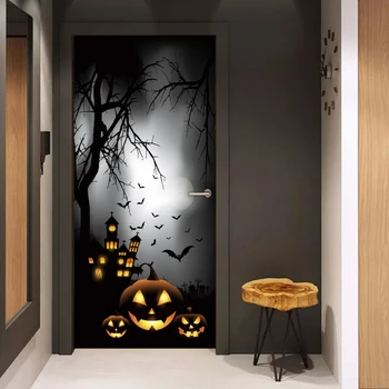 

2pcs/set Halloween Door Stickers Removable 3D Pumpkin Night Wall Mural Decal PVC D08F