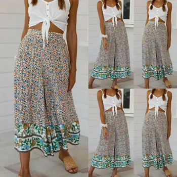 

Women 2020 Summer Chic Boho Hippie Wide Leg Pants Baggy Elegant Plus Size Pants Gypsy Palazzo Casual Trousers ropa mujer