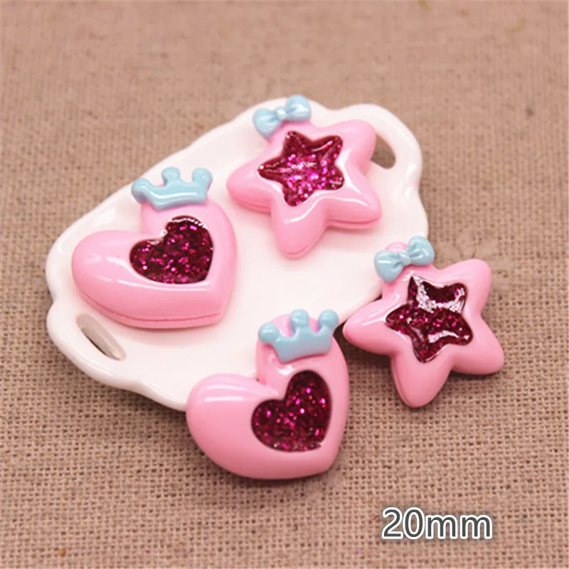 

20pcs 20mm Pink Resin Heart/Star Flatback Cabochon for Kids Clip DIY Hair Clip Accessories