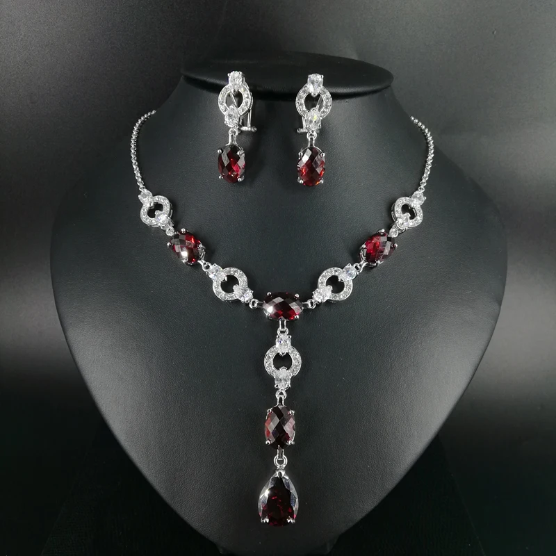 

2019 new fashion romantic RED water drop CZ zircon necklace earring wedding bridal banquet formal dinner party jewelry set