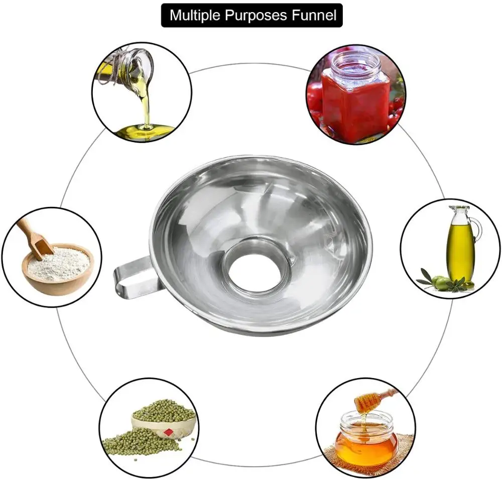 Wide Mouth Funnel Stainless Steel Funnel Kitchen Funnel Kitchen Accessories Stainless Steel Wide Mouth For Oil Wine Canning Cooking Garden