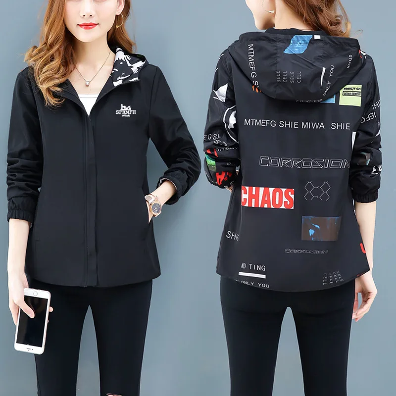 

Small Coat Women's Short Printed Reversible Jacket 2019 Autumn Clothing New Style Sports Korean-style Jacket Loose-Fit Baseball