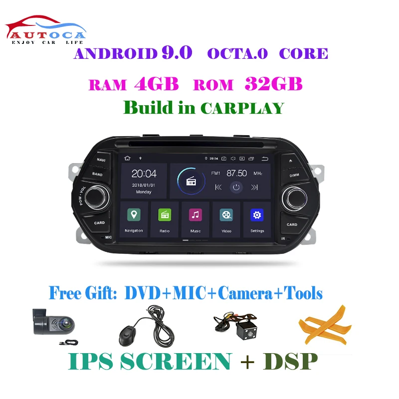 4G ips carplay Android 9,0 Автомобильный dvd стерео gps для Fiat Tipo Egea Dodge Neon Радио DVD WiFi Аудио Видео навигация задняя камера - Цвет: 4G ips carplay