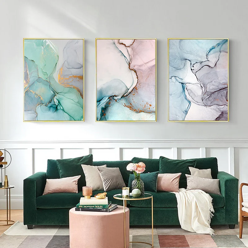 

Abstract Marble Art Poster Fluid Canvas Painting Print Green Stone Painting Scandinavian Posters And Prints Living Room Decor