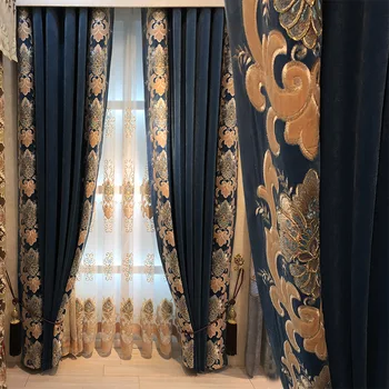 

Customized High-end Flannel Curtains for Living Room Dining Room Bedroom European-style Embroidered Flannel Curtains Tulle