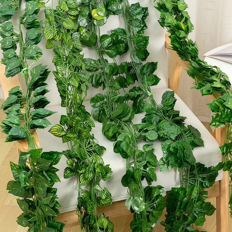 Guirlande de feuilles de raisin artificielle plantes Plastique Vert Long Vine Faux feuillage Home Decor # 2 