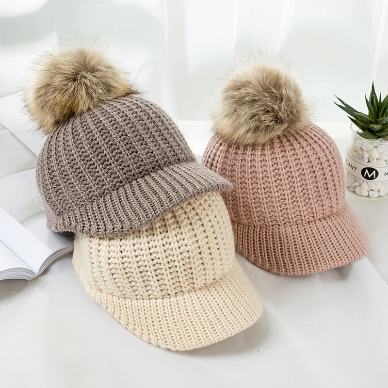 Модные бейсбольные шапки для новорожденных девочек и мальчиков; зимняя теплая вязаная шапка с помпоном; шапка для малышей; подарки