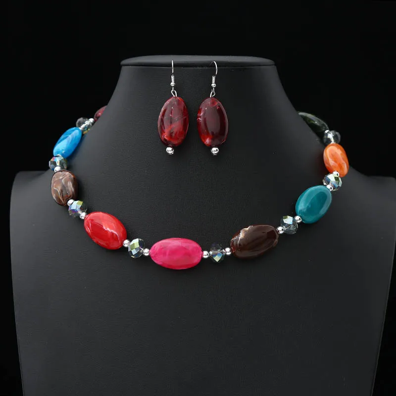 Камень Beade колье ожерелья серьги комплект для женщин ювелирные наборы мода эффектный костюм ювелирные изделия Mujer