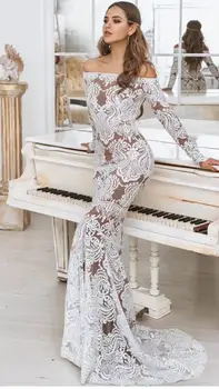 

Autumn Sexy Off Shoulder Long Sleeve Sequins Mesh Mermaid Women Long Dress 2019 Fashion Ladies Vestidos Designer Party Dress