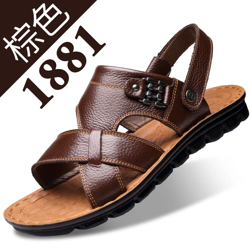 

2019 Large Size Sandals Anti-slip Sandals Men Genuine Leather Wear-Resistant Slippers Dual Purpose First Layer Shoes Xz590