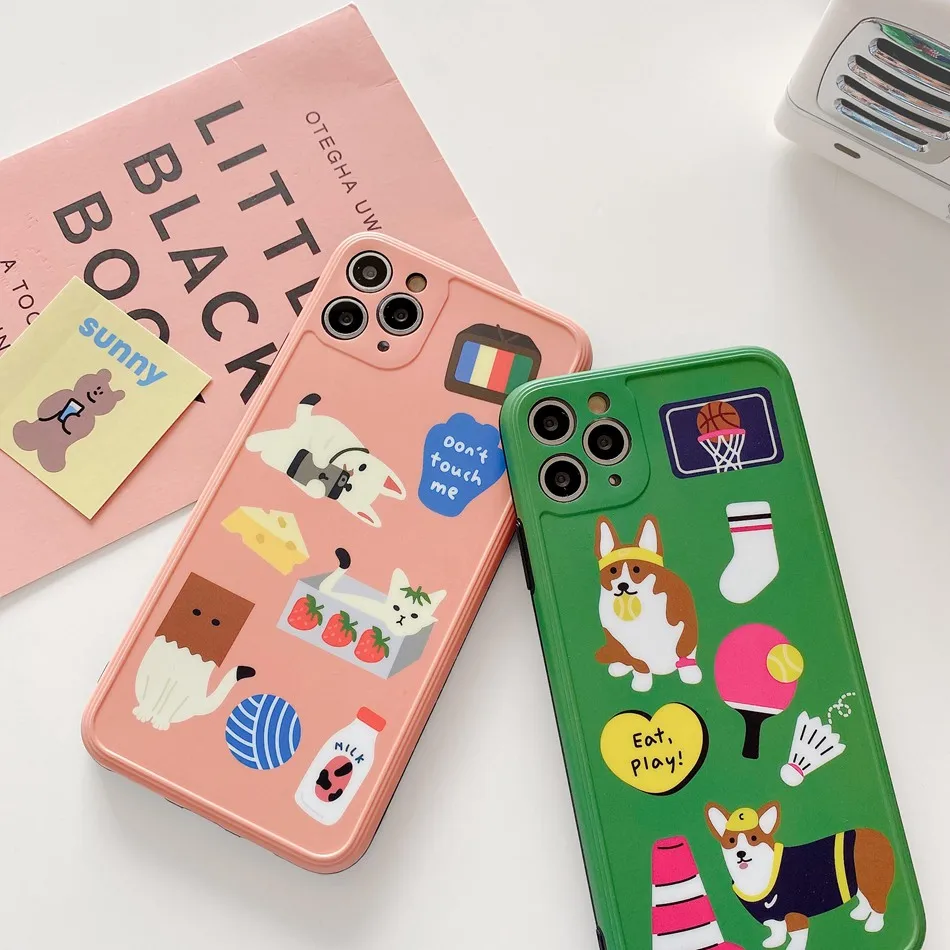 

For iPhone 11 Pro XS Max XR X Case Cute Cartoon Joy Dog Cat Pattern Phone Case For iPhone SE 8 7 Plus Soft TPU Shockproof Cover